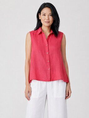 Eileen Fisher Handkerchief Linen Sleeveless Button Front Tank Top M